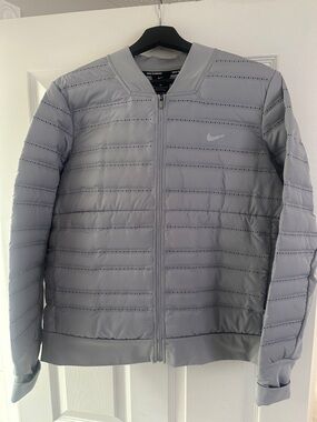 Nike Aeroloft Gray Quilted Bomber Jacket with Swoosh